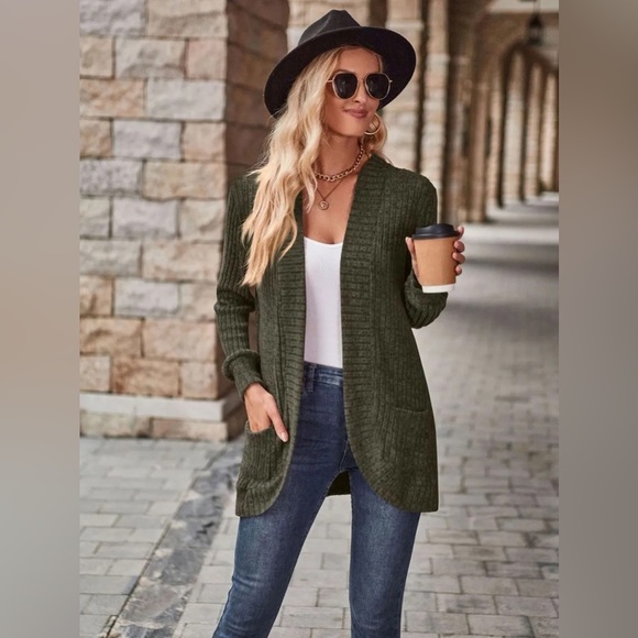 Cozy Elegance Open Front Cardigan with Pockets - Picture 1 of 4